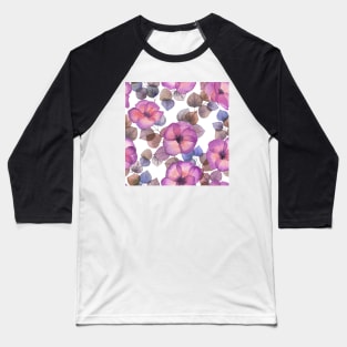 Tropical vibrant Hibiscus flowers and leaves. Transparent watercolor flowers print Baseball T-Shirt